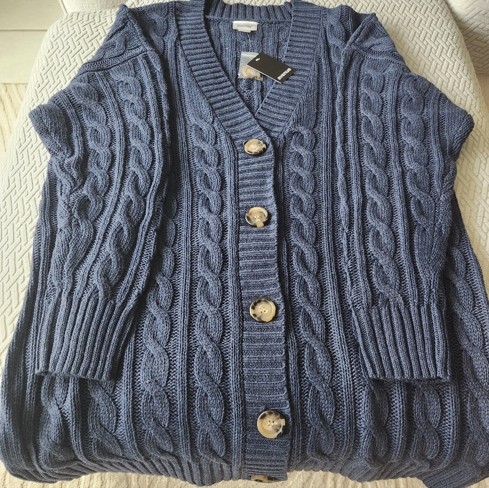 Avenue Navy Cable Knit Cardigan